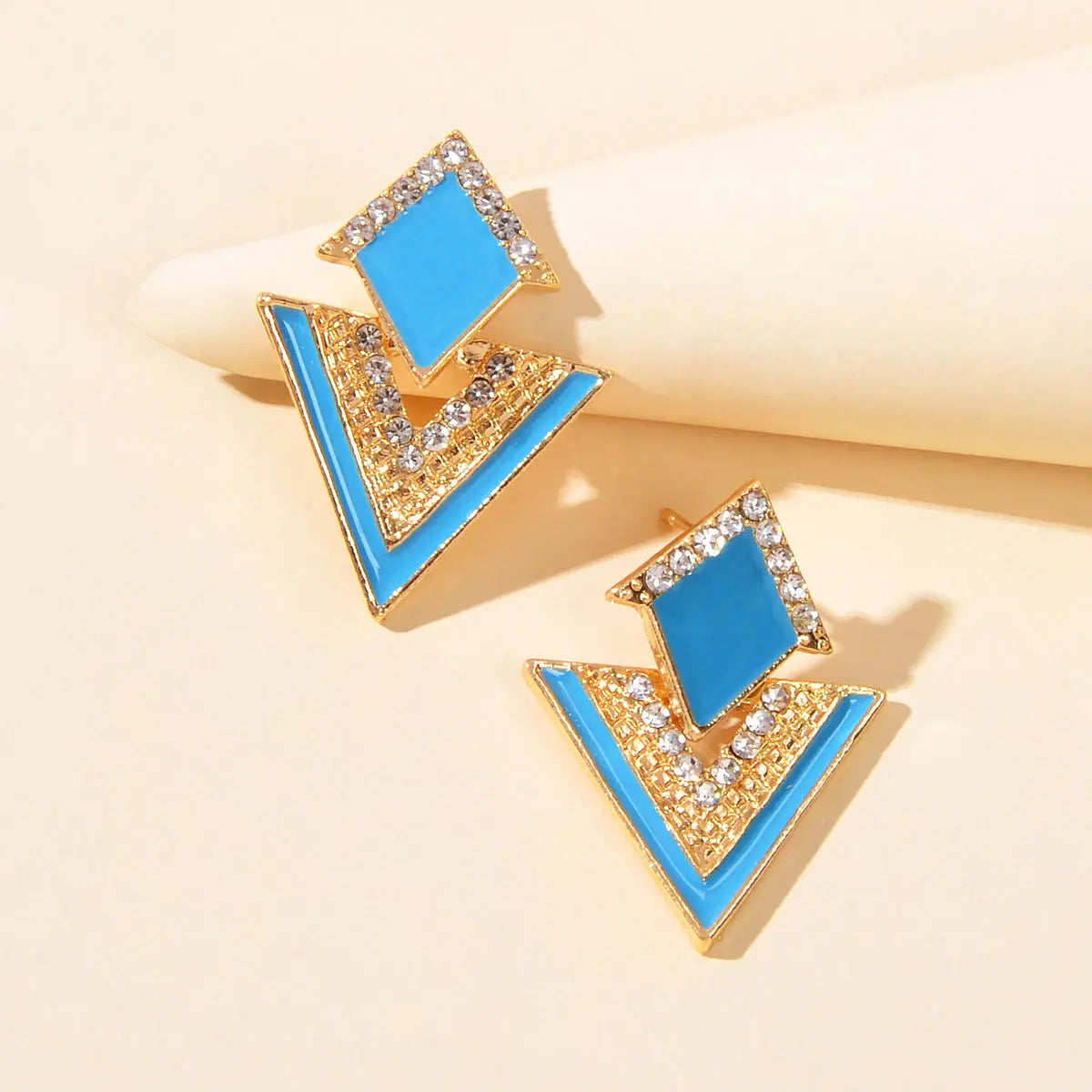 Costume Jewellery Rhinestone Enamel Triangle Geometric Stud Bridal Earrings Gift Feelontop Jewellery