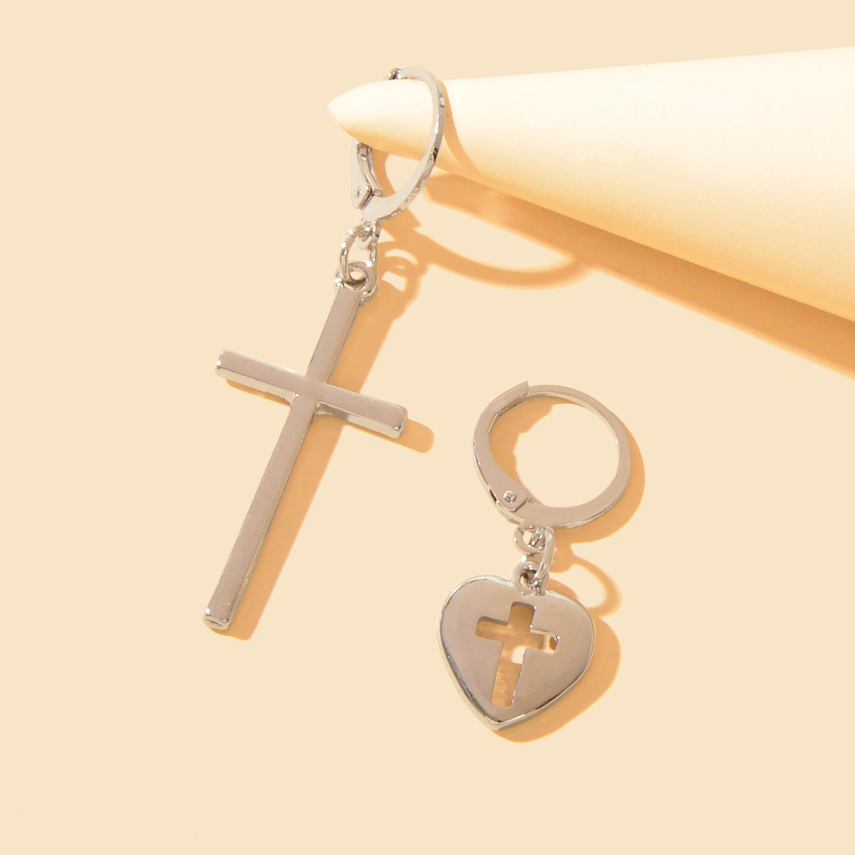 Women Girls Cross Love Heart Shaped Huggie Earrings Christmas Gift Jewellery Feelontop Jewellery