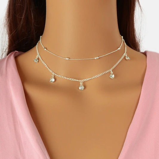 Dainty Adjustable Layer Gold Silver Chain Rhinestone Charm Clavicle Necklace Feelontop Jewellery