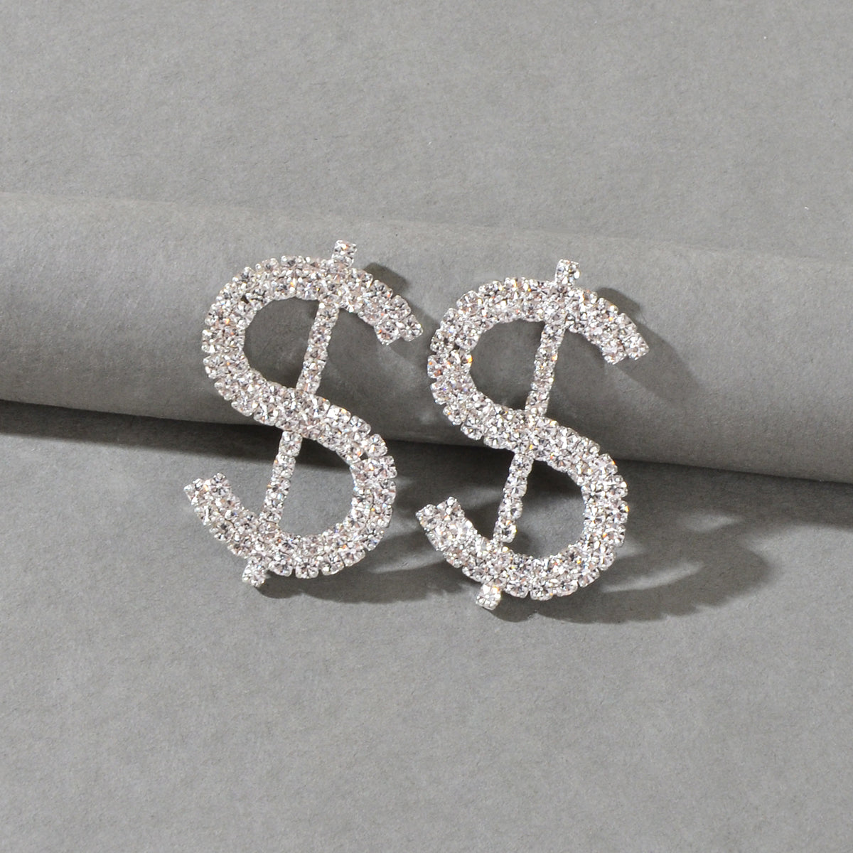 Sparkling Full Rhinestone Decoration Silver Dollar Sign Stud Earrings Lady Gift Feelontop Jewellery