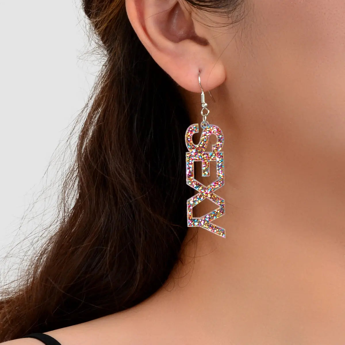 Creative Glitter Sequins Lightweight Acrylic SEXY Letter Dangle Party Earrings Feelontop Jewellery