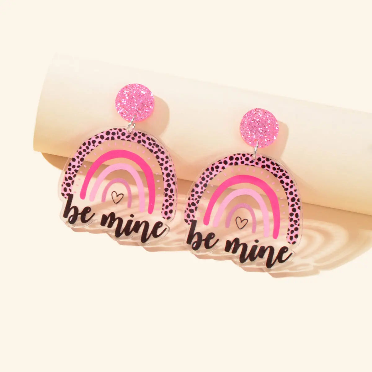 Sweet Y2k Style Pink Leopard Heart Rainbow Letter Acrylic Dangle Chunky Earrings Feelontop Jewellery