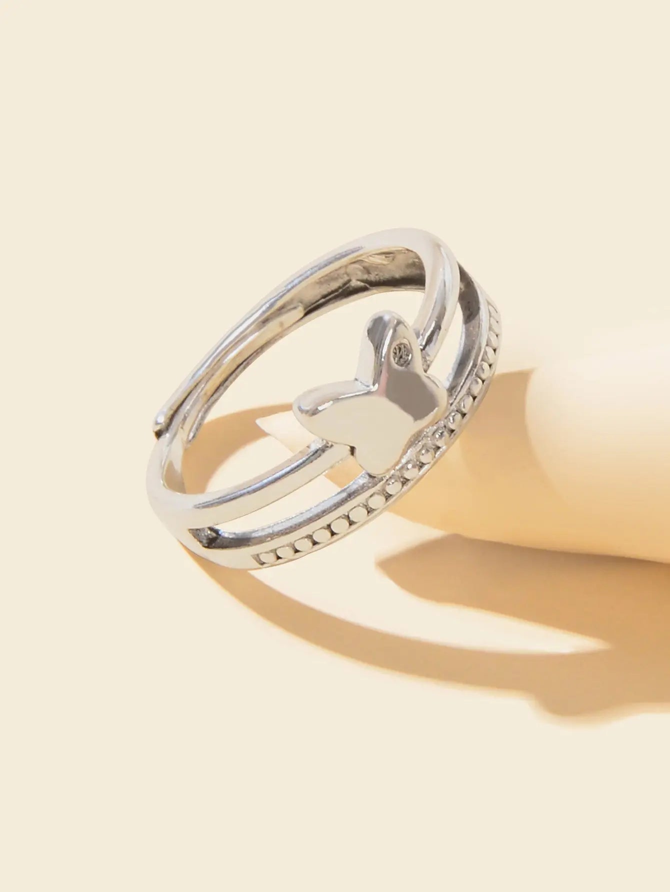 Good Quality Band Women Silver Color Double layer Copper Butterfly Finger Ring Feelontop Jewellery