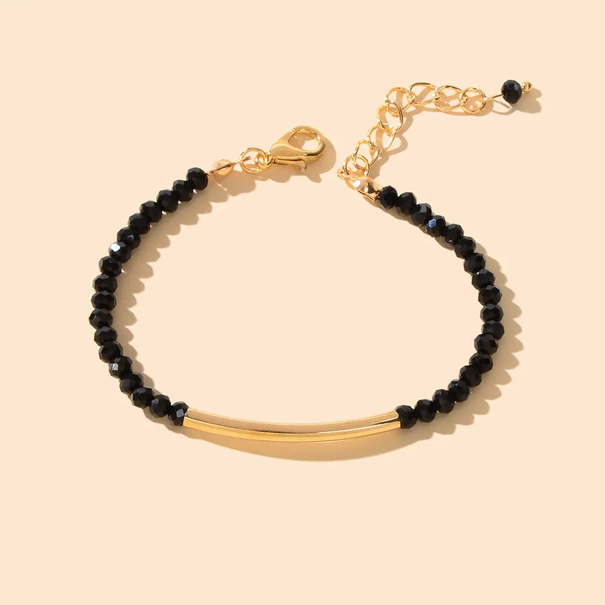 Trendy Handcrafted Black Beads Gold Metal String Bracelet Women Bangle Jewellery Feelontop Jewellery