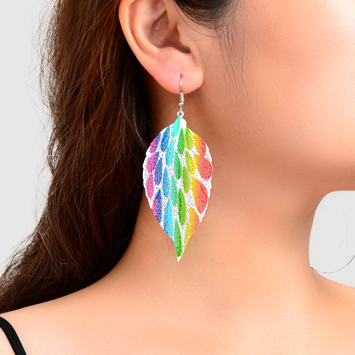 Colorful Hollow Leaf Pendant Earrings Novelty Plant Jewellery Ladies Unique Gift Feelontop Jewellery