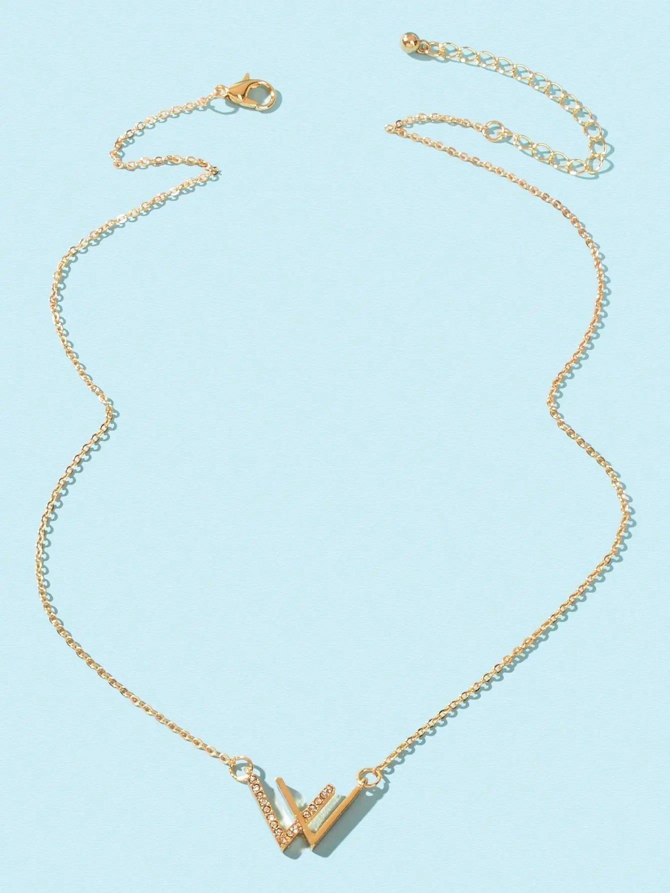 Minimalist Jewelry Rhinestone Decor Silver Chain V Shpe Geometric Charm Necklace Feelontop Jewellery