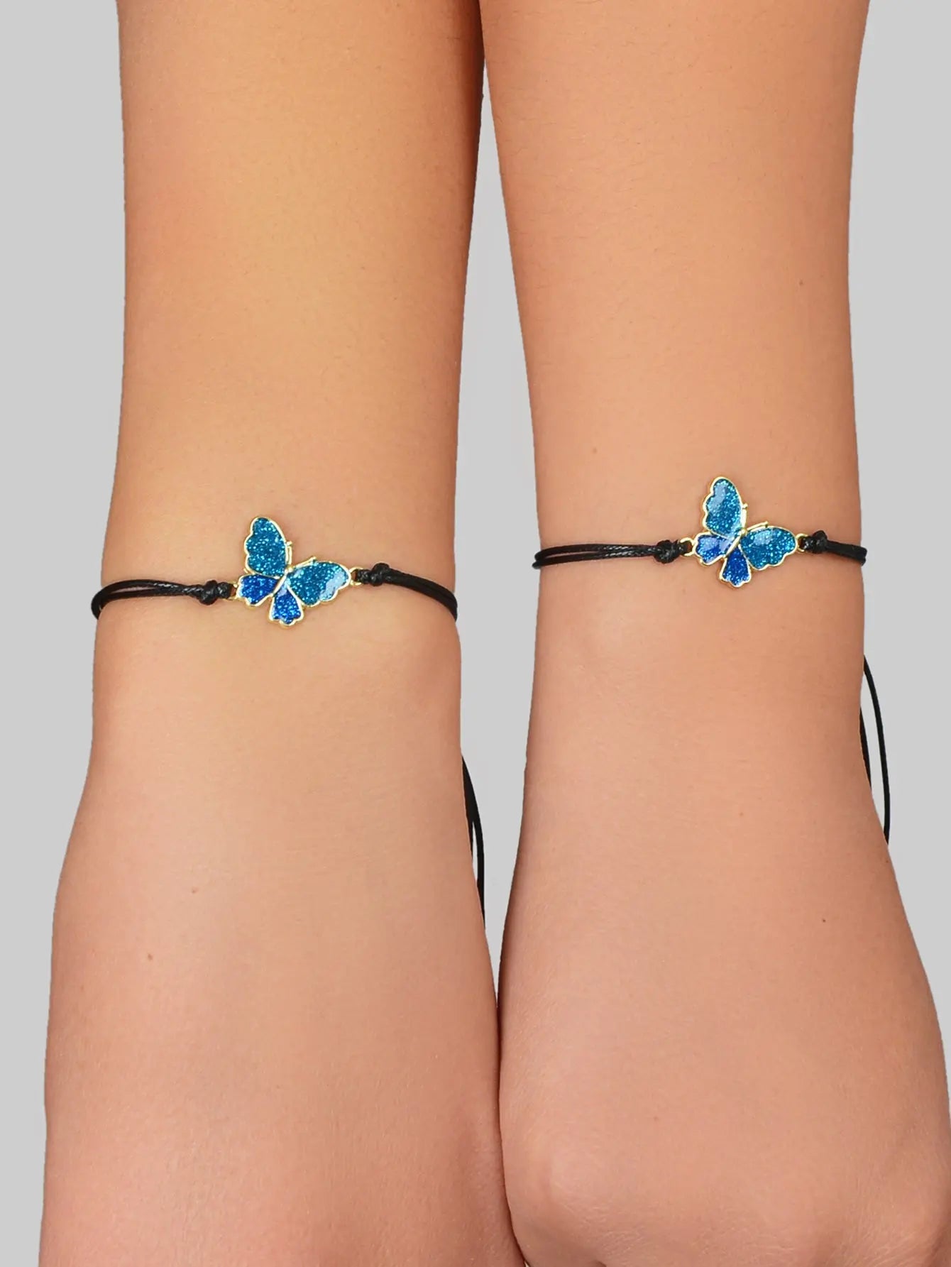 2 pcs Adjustable Black Rope Blue Butterfly Pendant Bracelet Mother's Day Gift Feelontop Jewellery