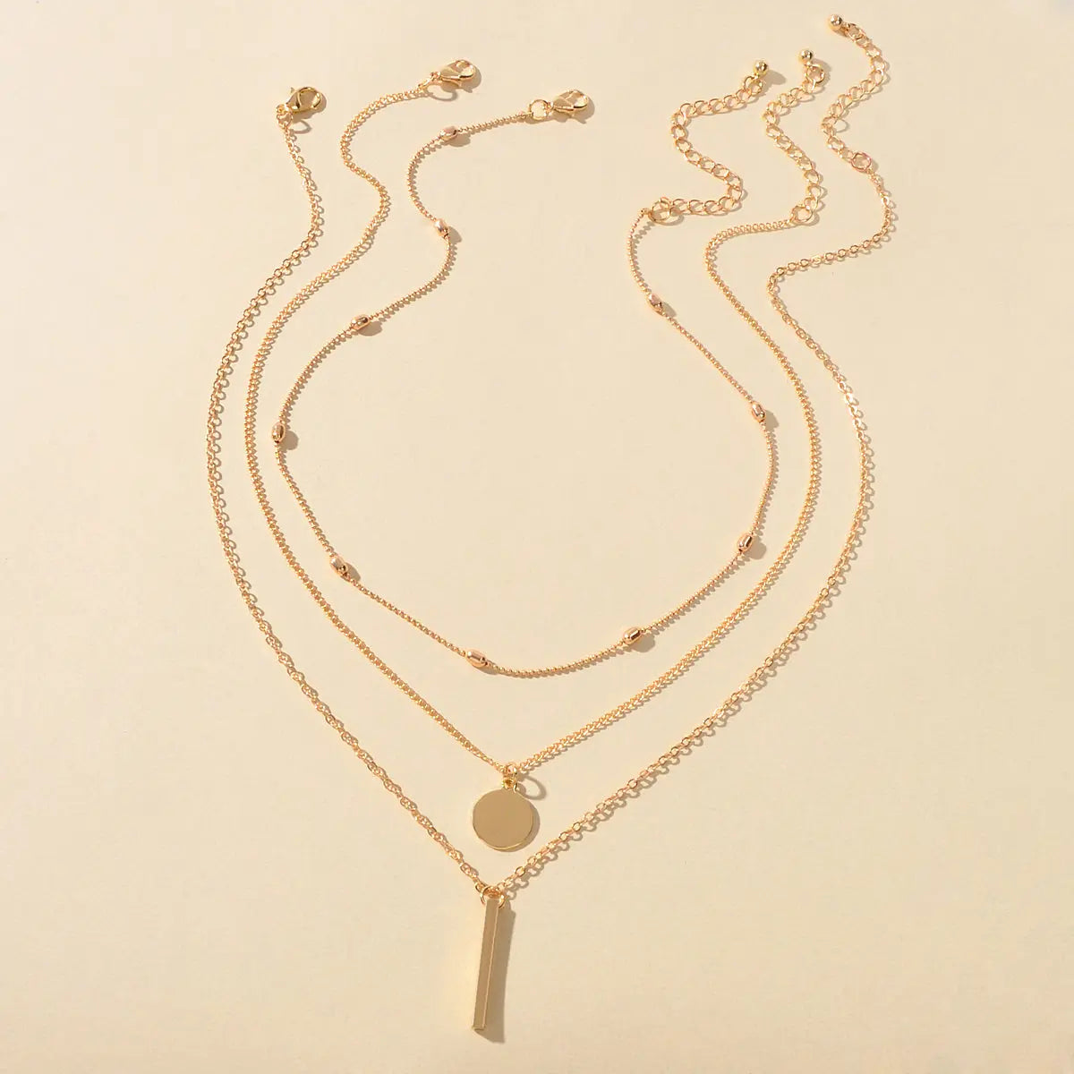 3 pcs Multilayer Bar Disc Pendant Dainty Necklaces Gold Layered Chain Chokers Feelontop Jewellery