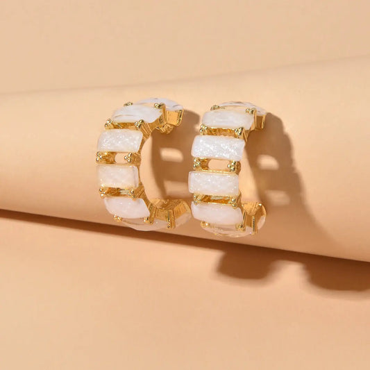 Beautiful Jewelry Resin Decoration Hollow Gold Hoop Huggie Pierced Stud Earrings Feelontop Jewellery