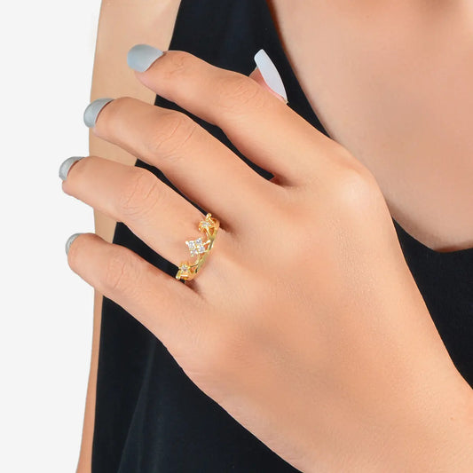 Sparkling Accessories Cubic Zirconia Gold Crown Open Cuff Eternity Ring Band Feelontop Jewellery