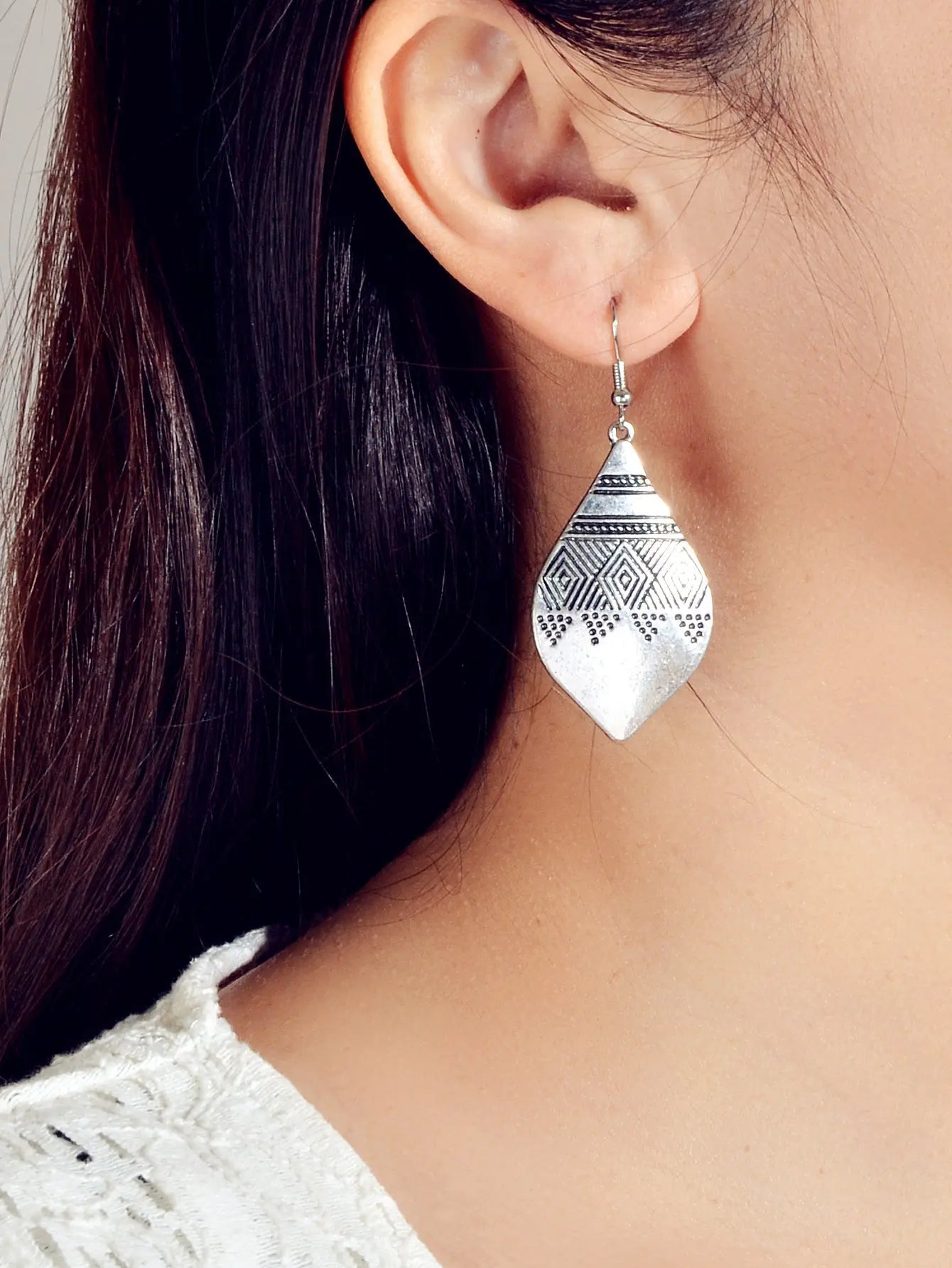 American Tribal Ethnic Antique Craved Geometric Parrtern Water Drop Earrings Feelontop Jewellery