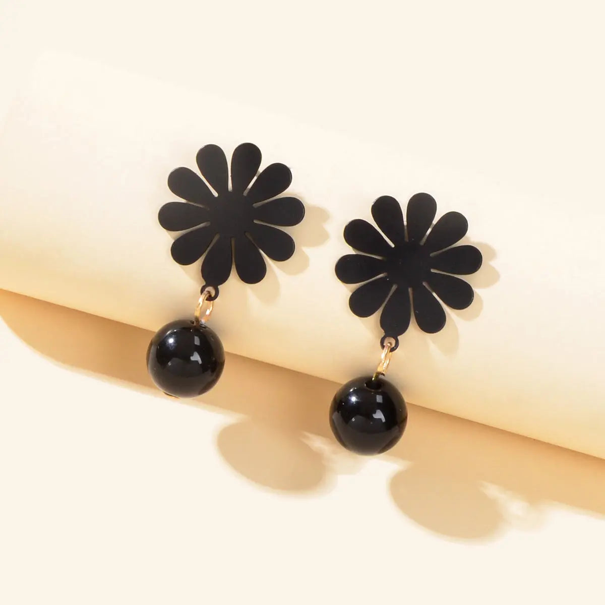 Black Flower Beads Dangle Pierced Personality Earrings Unique Chic Women Gift Feelontop Jewellery