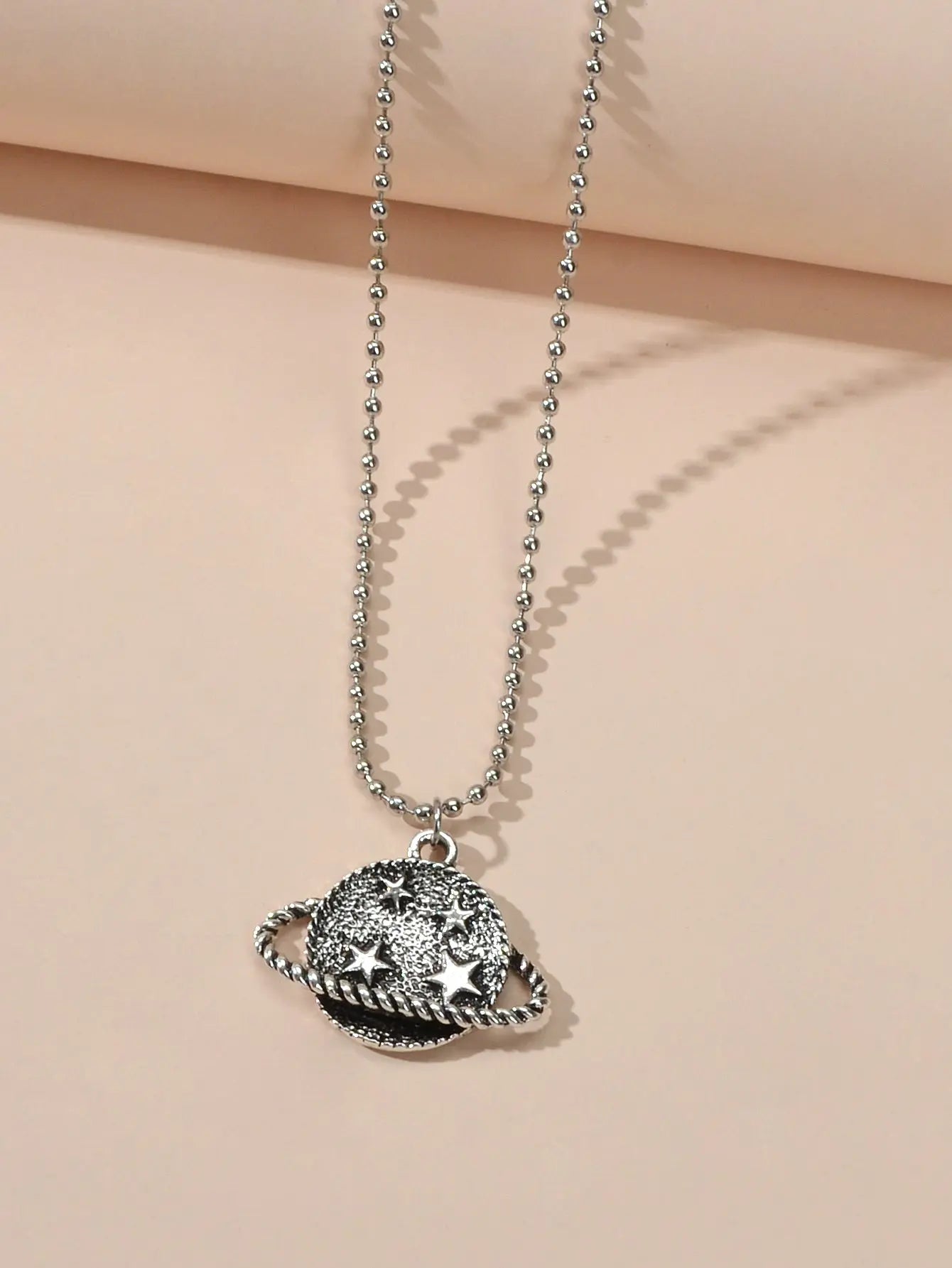 Goth HipHop Style Antique Silver Popcorn Chain Star Planet Pendant Punk Necklace Feelontop Jewellery
