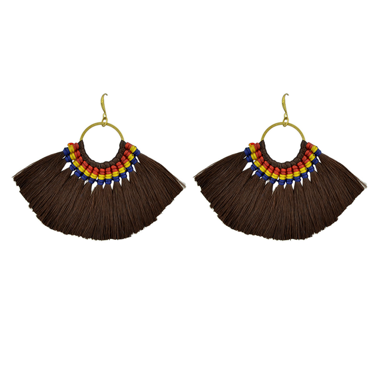 Ethnic Traditional Jewellery Colorful Tassel Fan Shape Dangle Bohemian Earrings Feelontop Jewellery