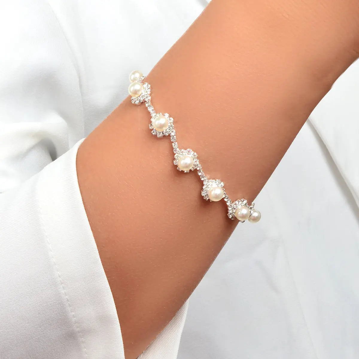 Elastic Wedding Accessory Bridesmaid Faux Pearl Rhinestone Party Beaded Bracelet Feelontop Jewellery