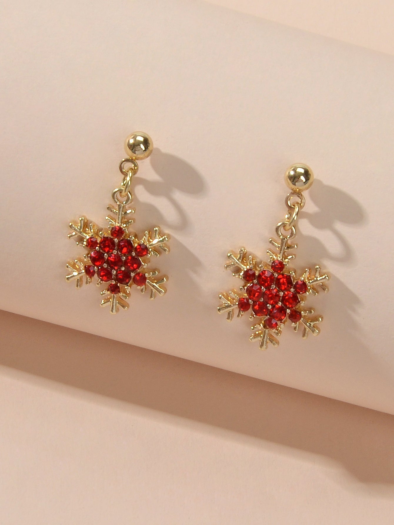 Dainty Gifts for Women Red Black Rhinestone Gold Snowflake Dangle Party Earrings Feelontop Jewellery