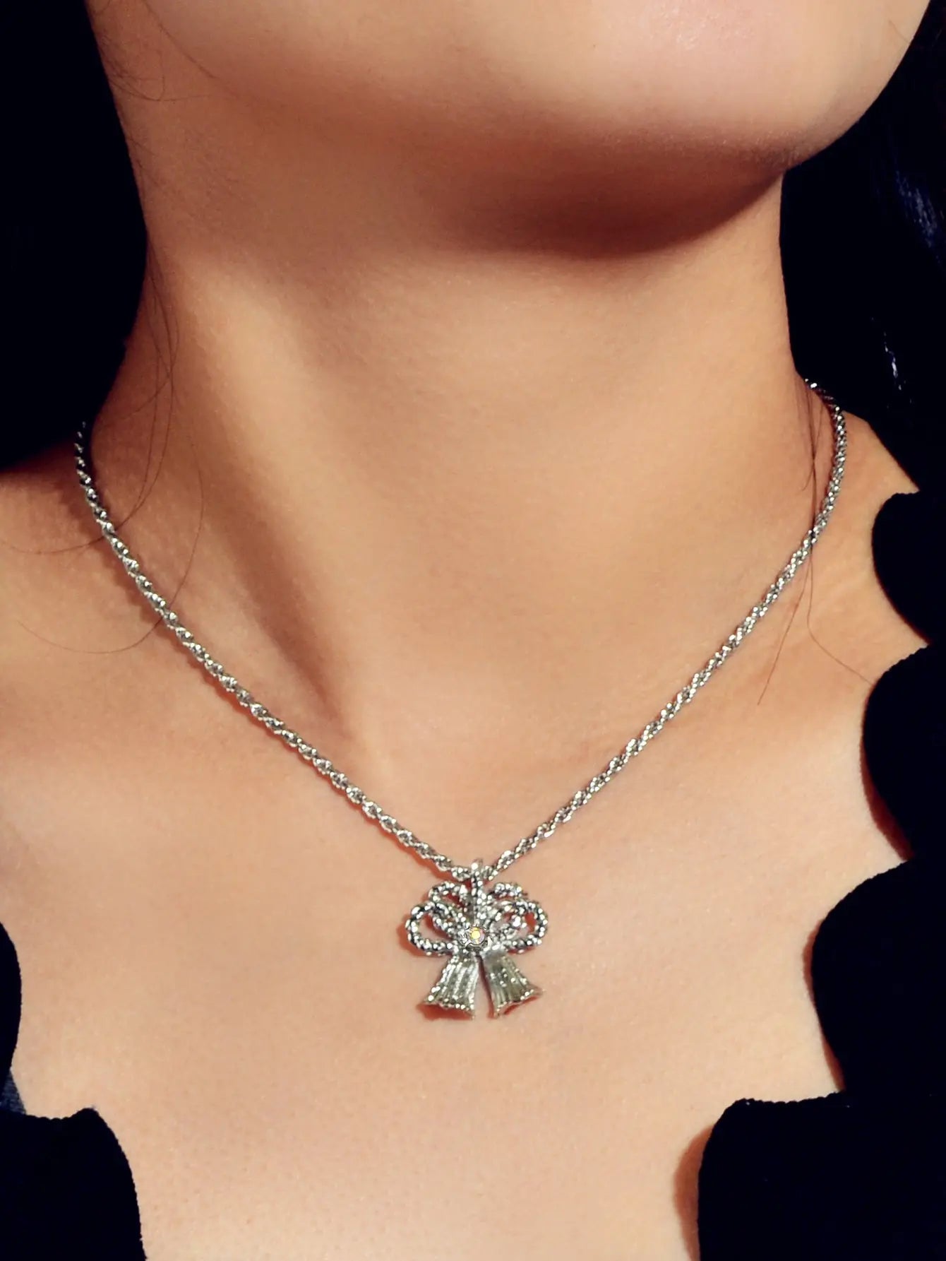 Festival Jewellery Gold Silver Chain Bow Bells Charm Necklace Women Accessories Feelontop Jewellery
