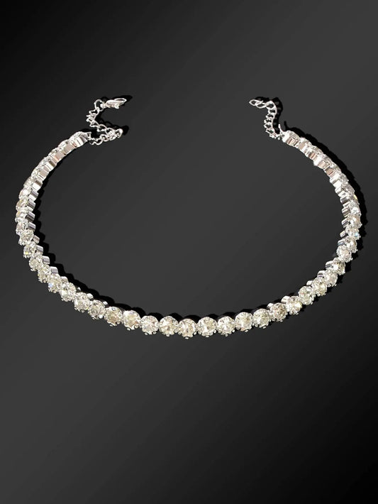 Silver Short Necklace Full Diamond Embellishment Choker Feelontop Jewellery