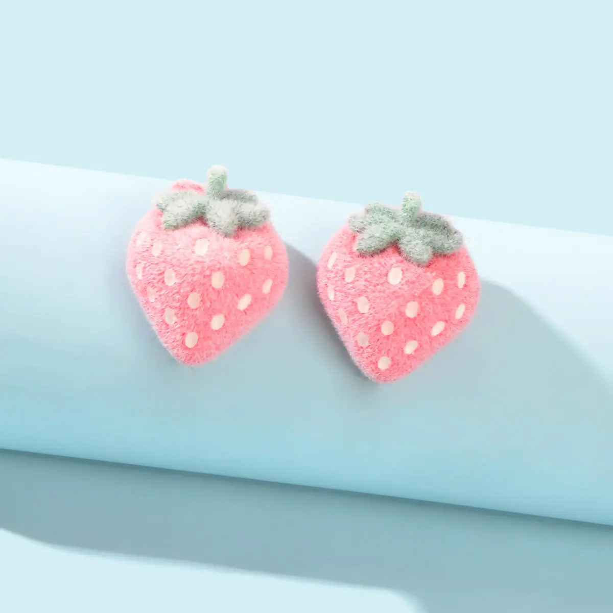 Handmade Cute 3D Flocking Pink Strawberry Stud Sweet Fruit Earring Dainty Gifts Feelontop Jewellery