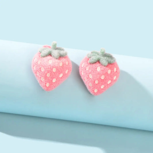 Handmade Cute 3D Flocking Pink Strawberry Stud Sweet Fruit Earring Dainty Gifts Feelontop Jewellery