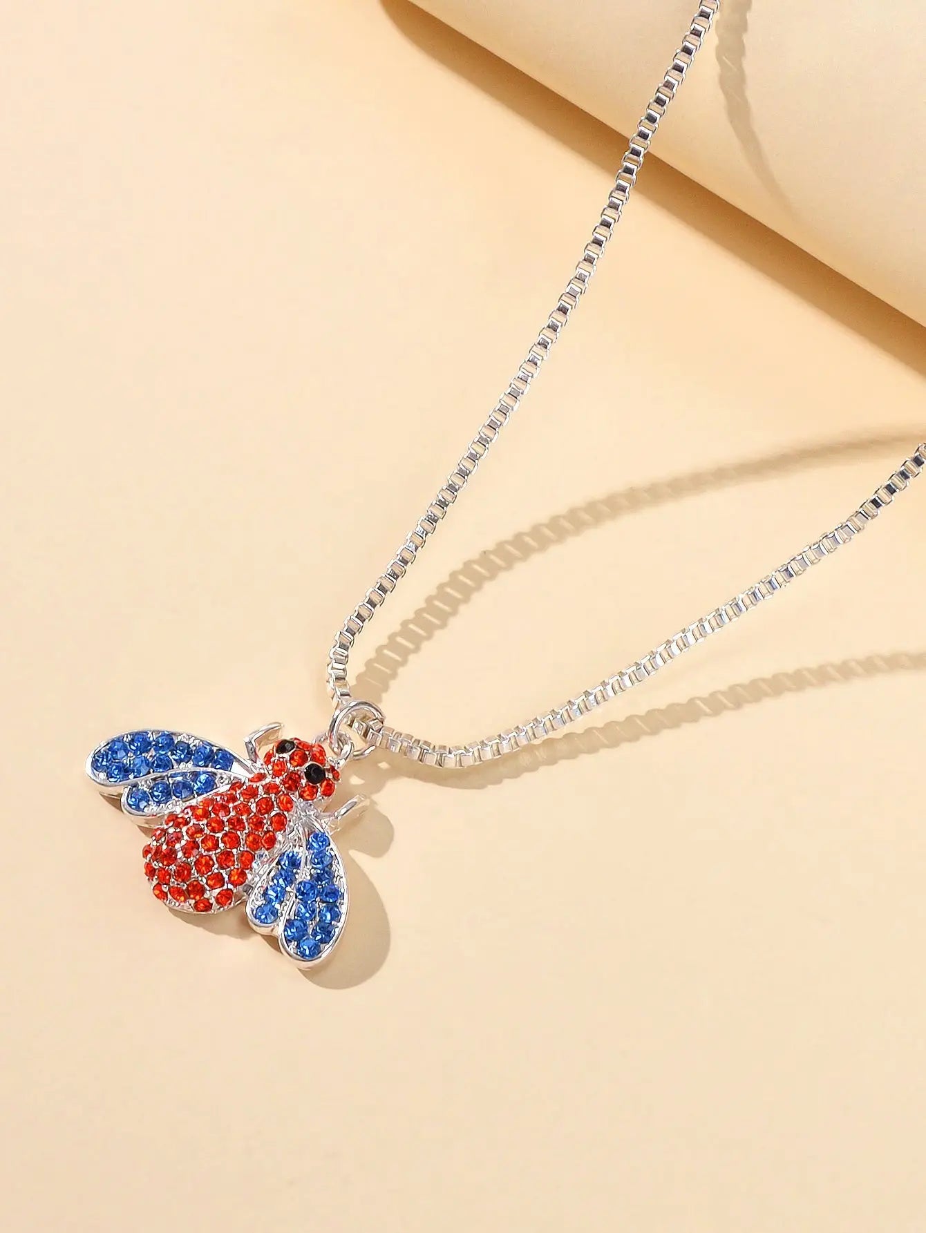 Birthday Gifts Silver Chain Red Blue Rhinestone Bee Pendant Necklace Jewellery Feelontop Jewellery