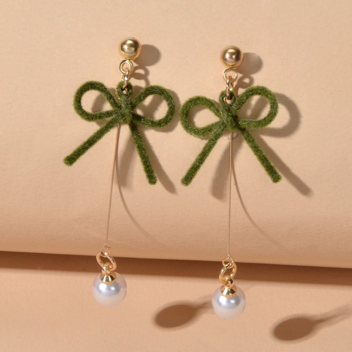 Charming Long Gold Chain Pearl Bowknot Dangle Lightweight Gift Holiday Earrings Feelontop Jewellery