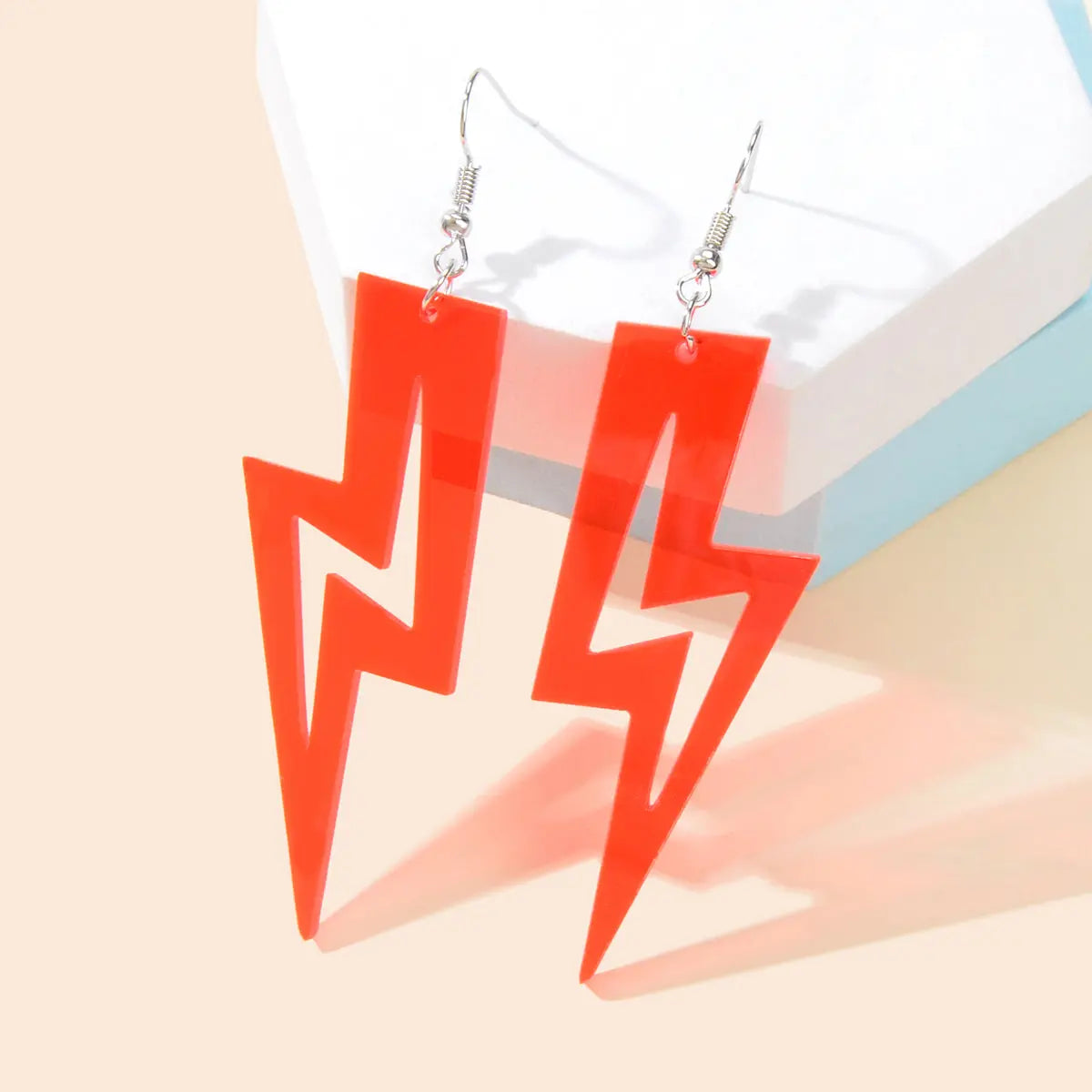 Black Red Pendant Retro Acrylic Dangle Lightning Earrings for Women 80's Party Feelontop Jewellery