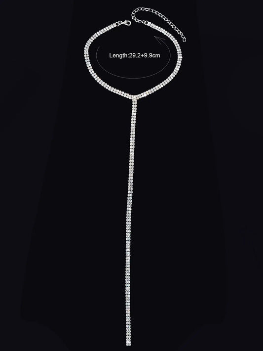 Silver Fringe Necklace with Full Diamond Embellishment Gift Feelontop Jewellery