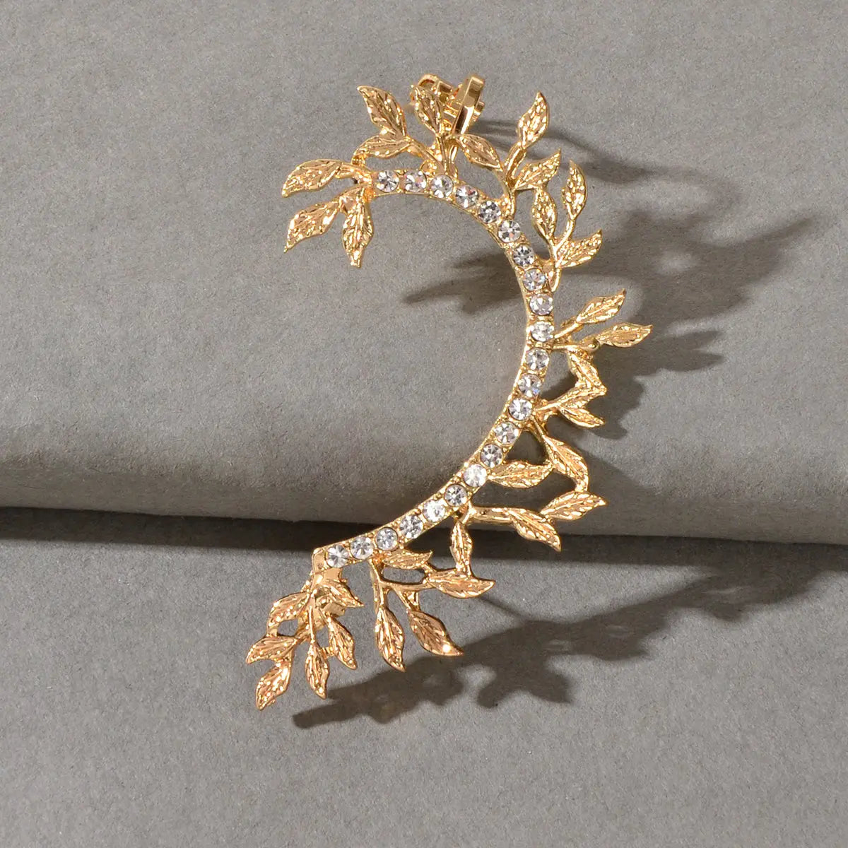1 pc Rhinestone Decor Leaf Design Wrap Around Clip Earrings Cartilage Ear Cuff Feelontop Jewellery