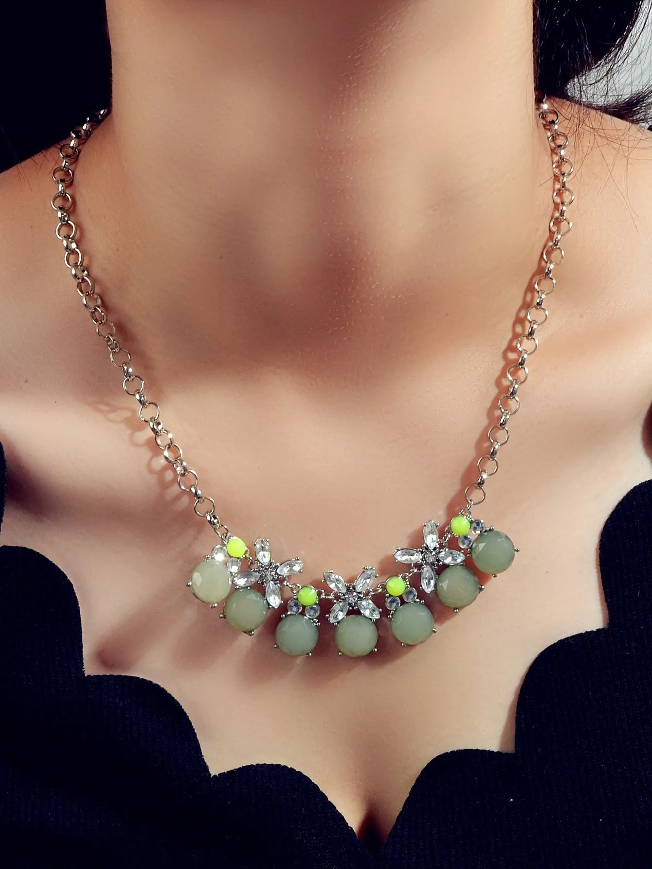 Retro Court Style Acrylic Geometric Flower Chunky Collar Necklace Ladies Jewelry Feelontop Jewellery