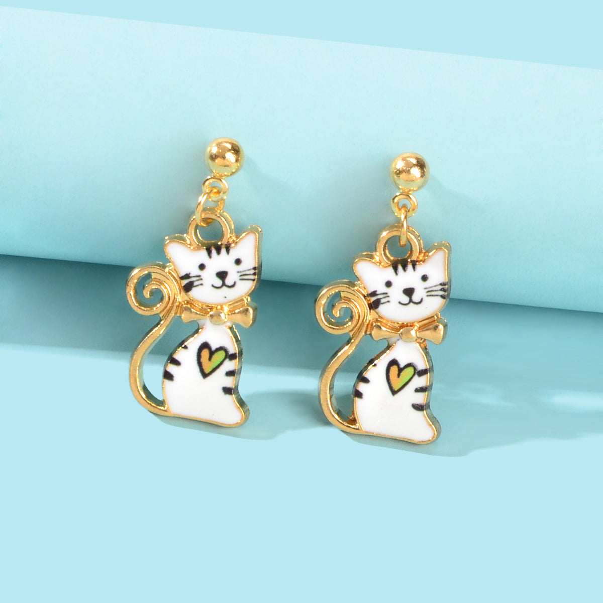 Pink Enamel Aesthetic Funny Cartoon Kitten Drop Dangling Cat Animal Earrings Feelontop Jewellery