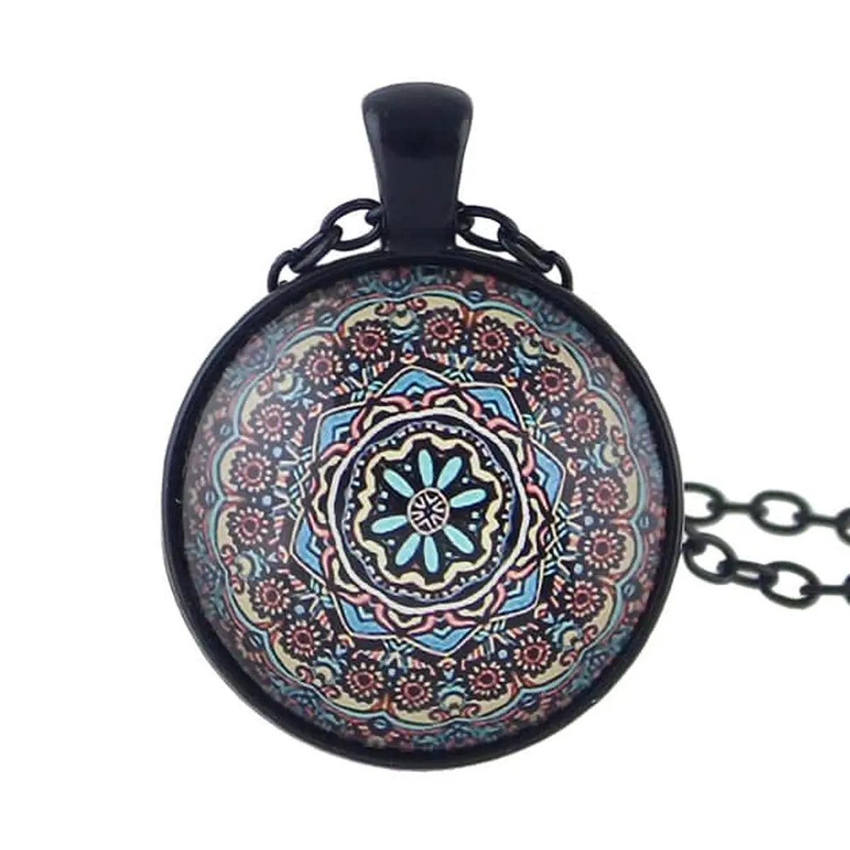 Gothic Black Chain Geometric Pattern Acrylic Round Ball Pendant Ethnic Necklace Feelontop Jewellery