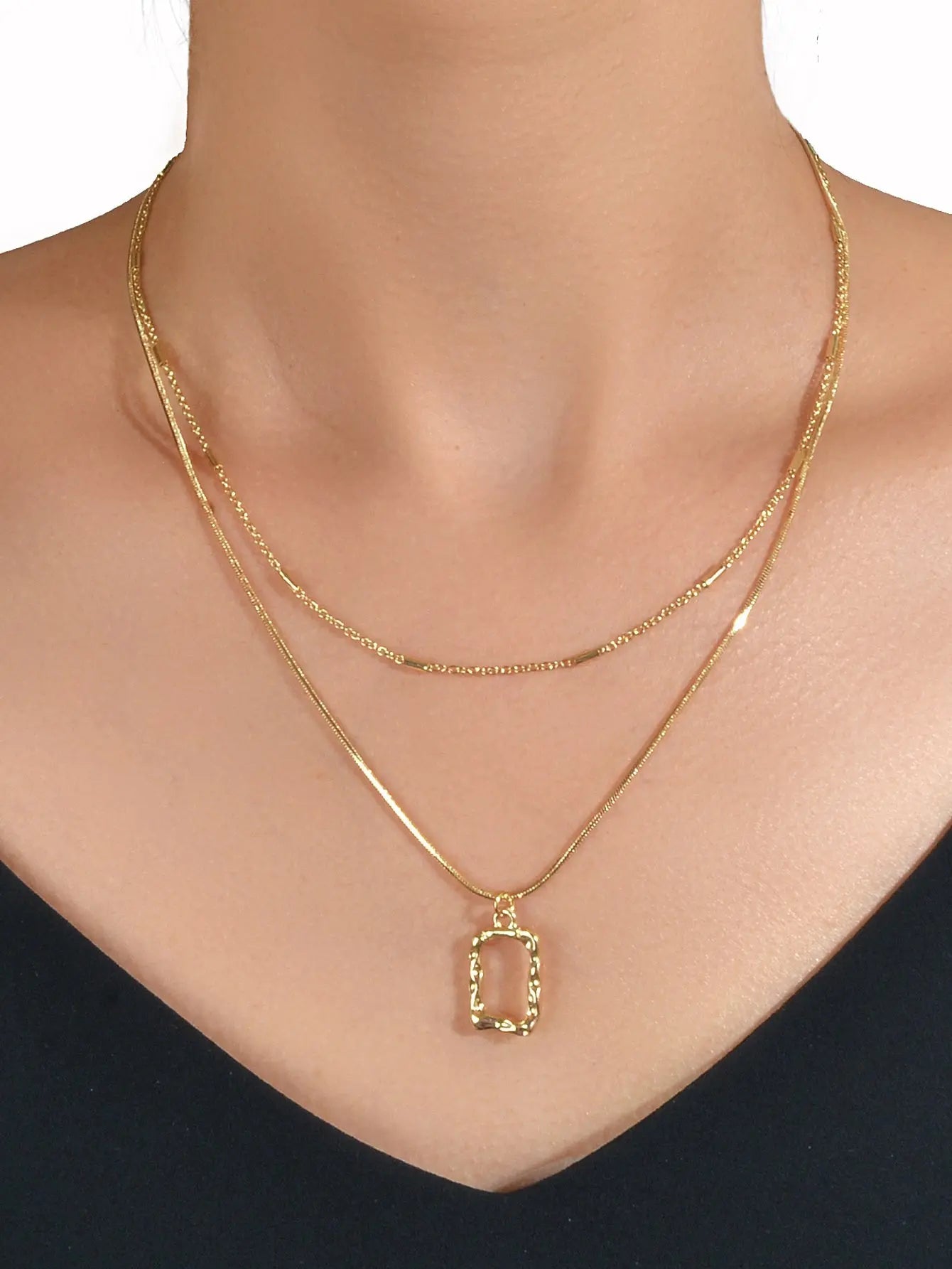 2 pcs Minimalist Gold Silver Chain Square Pendant Necklace Party Decoration Gift Feelontop Jewellery