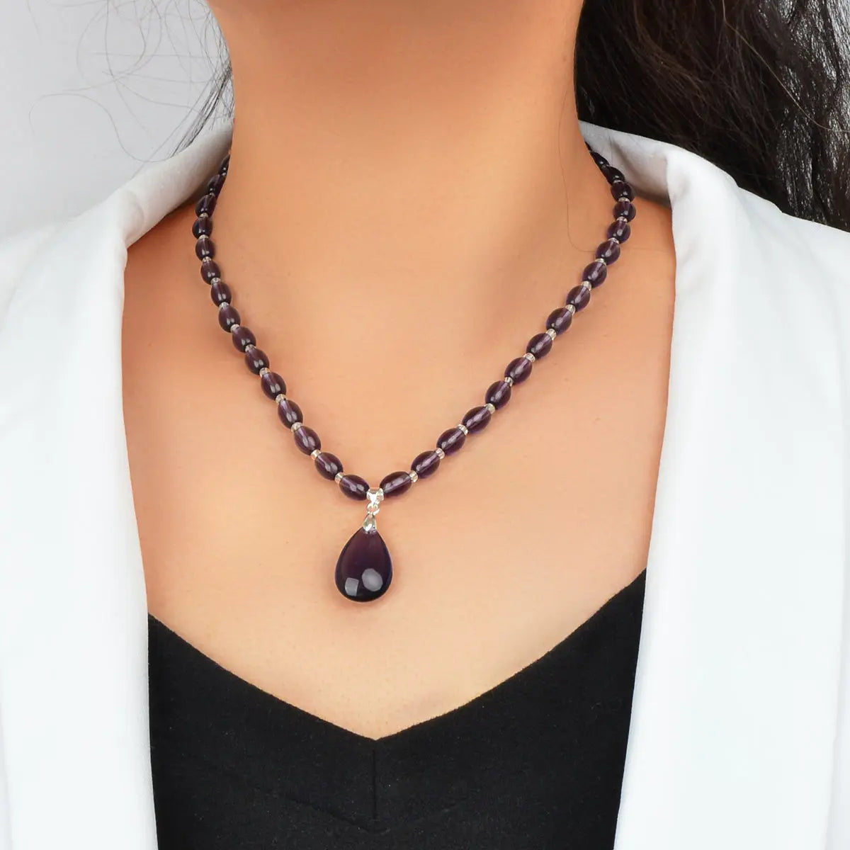 Ethnic Jewelry Sweater Chain Purple Beaded Water Drop Pendant Bohemian Necklace Feelontop Jewellery