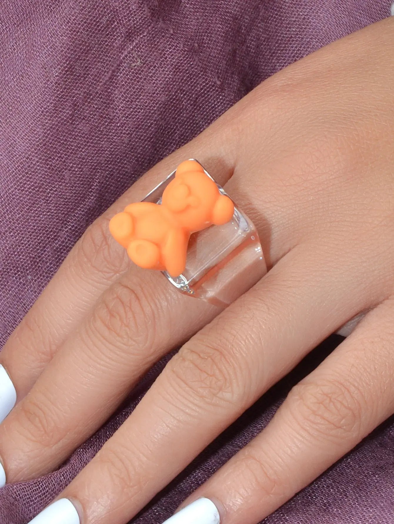 3D Cartoon Purple Orange Bear Plastic Transparent Chunky Trendy Finger Ring Gift Feelontop Jewellery