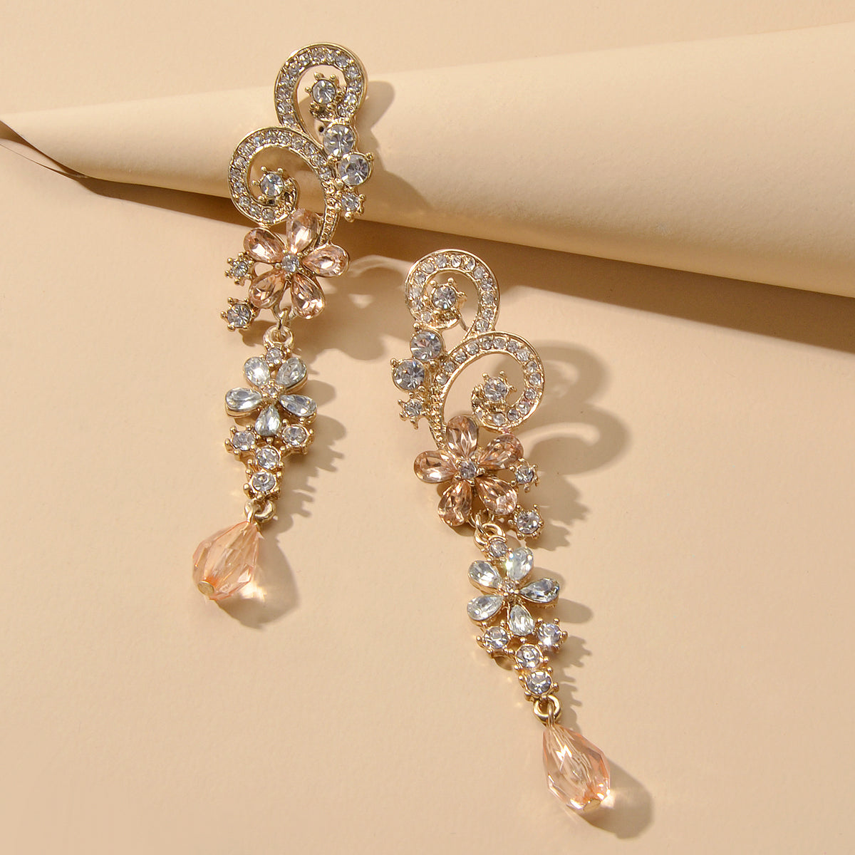 Rhinestone Crystal Decoration Flower Chandelier Earrings Luxury Wedding Jewelry Feelontop Jewellery