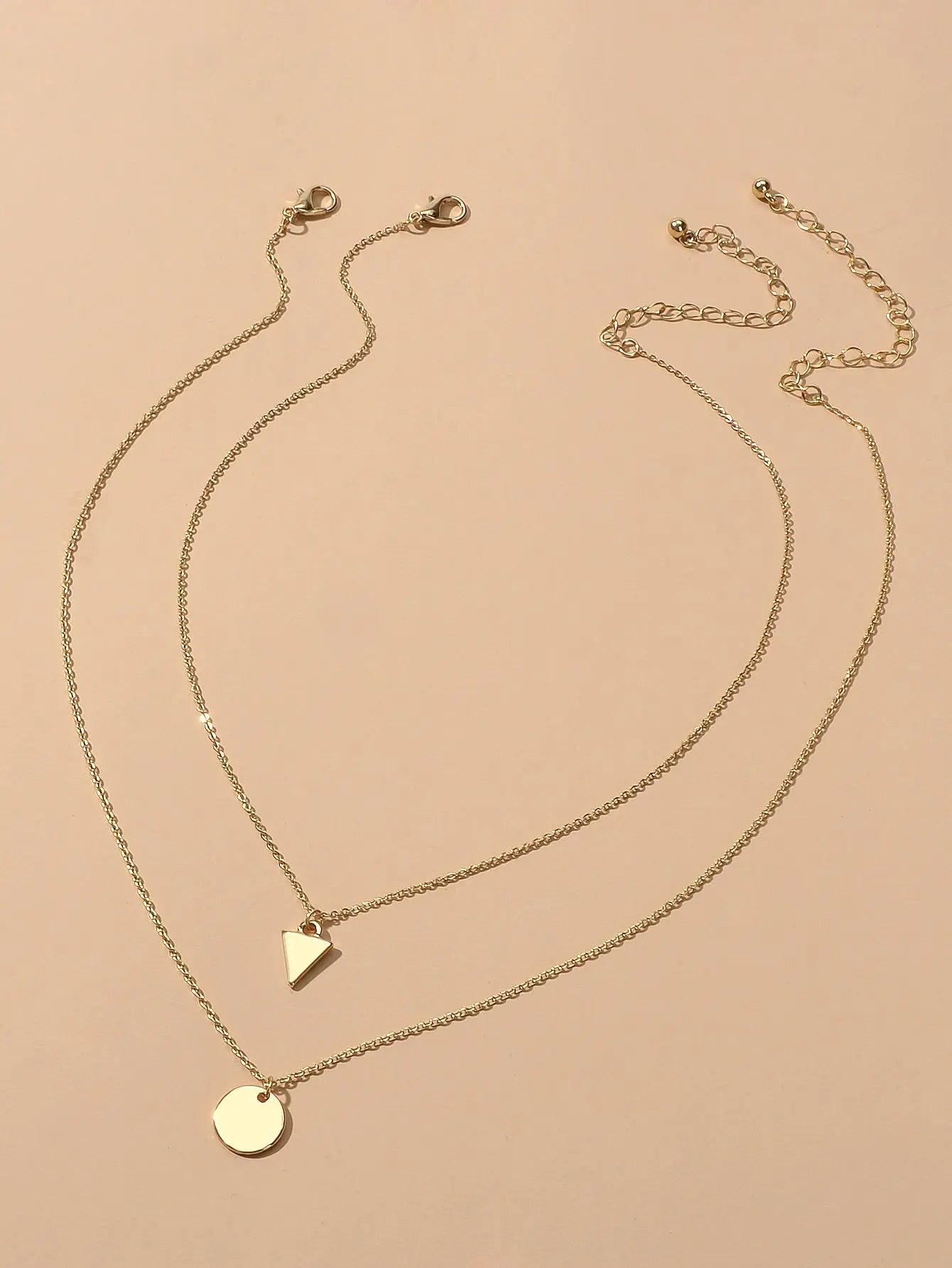 2pcs Minimalist Style Women Accessories Gold Chain Triangle Round Charm Necklace Feelontop Jewellery