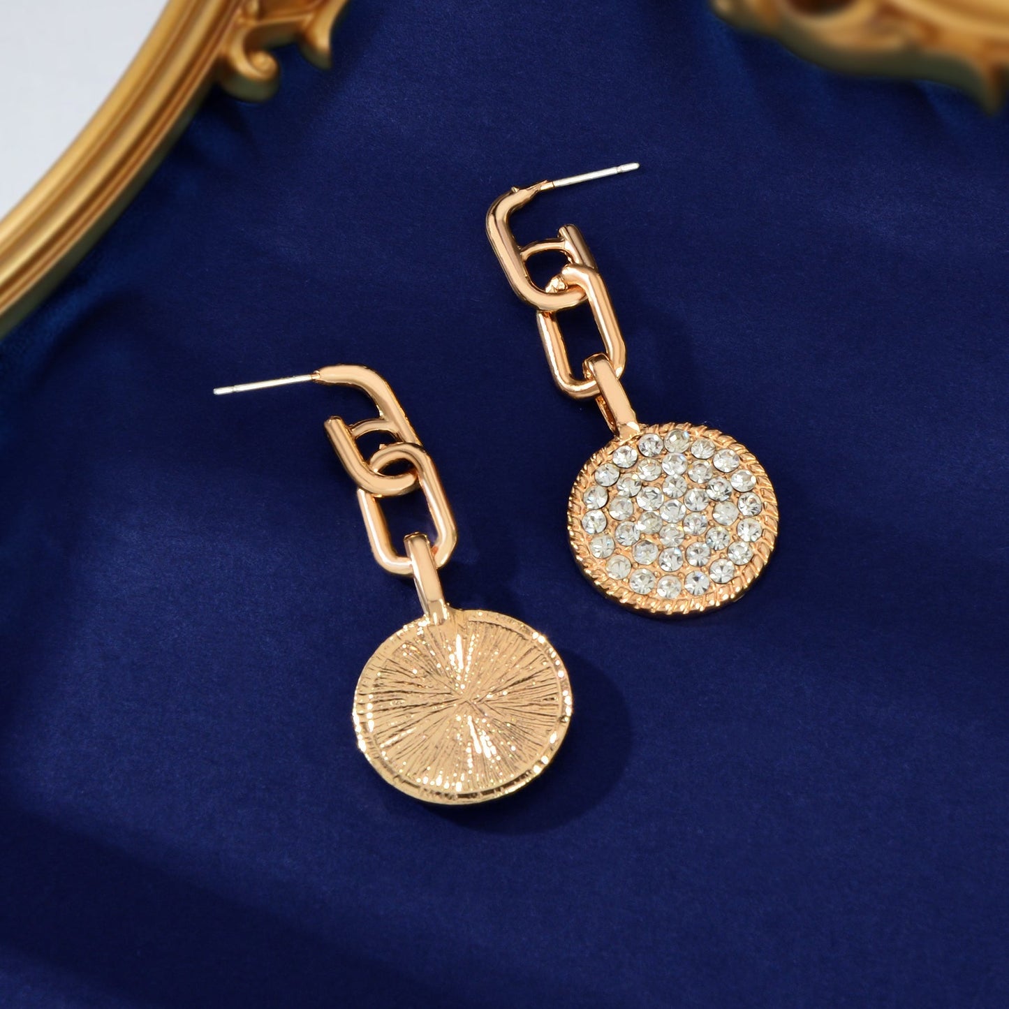 Textured Jewellery Sparkling Rhinestone Gold Round Pierced Stud Earrings Gifts Feelontop Jewellery