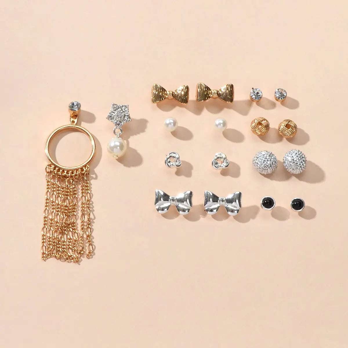 9 pairs Bowknot Rhinestone Pearl Stud Flower Tassel Chain Dangle Earrings Gift Feelontop Jewellery