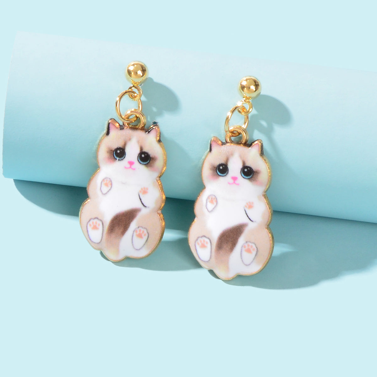 Lovely White Enamel Cat Charm Pierced Earrings Dainty Animal Jewellery for Women Feelontop Jewellery