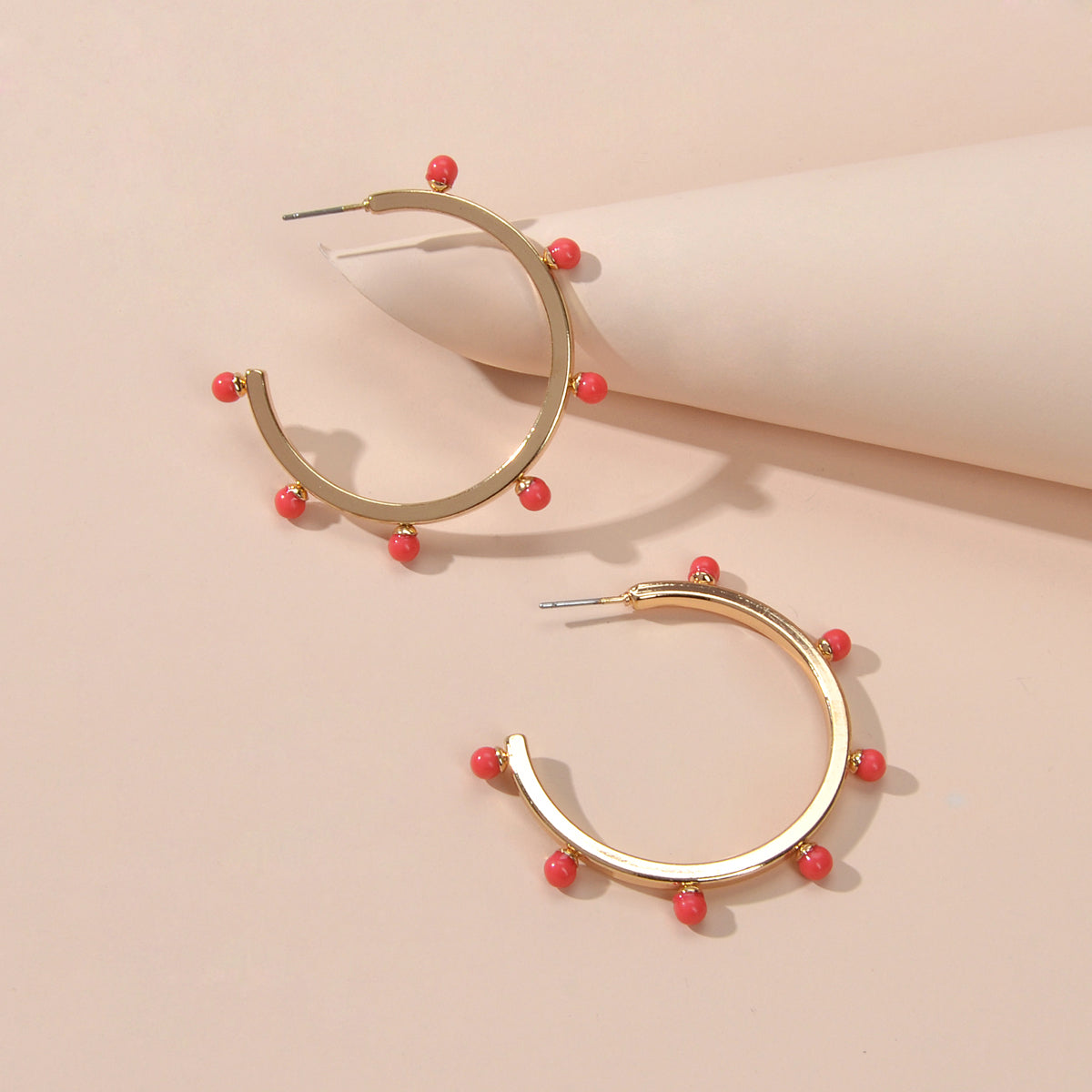 Designer Stylish Blue Hotpink Beads Silver Circle C Hoop Huggie Stud Earrings Feelontop Jewellery