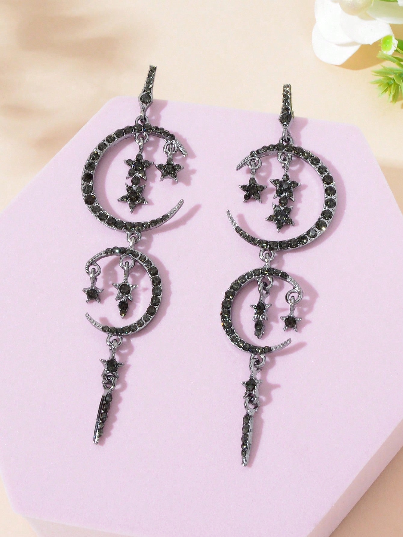 Starry Nights Long Earrings with Multiple Star Moon Pendants Celestial Glamour Feelontop Jewellery