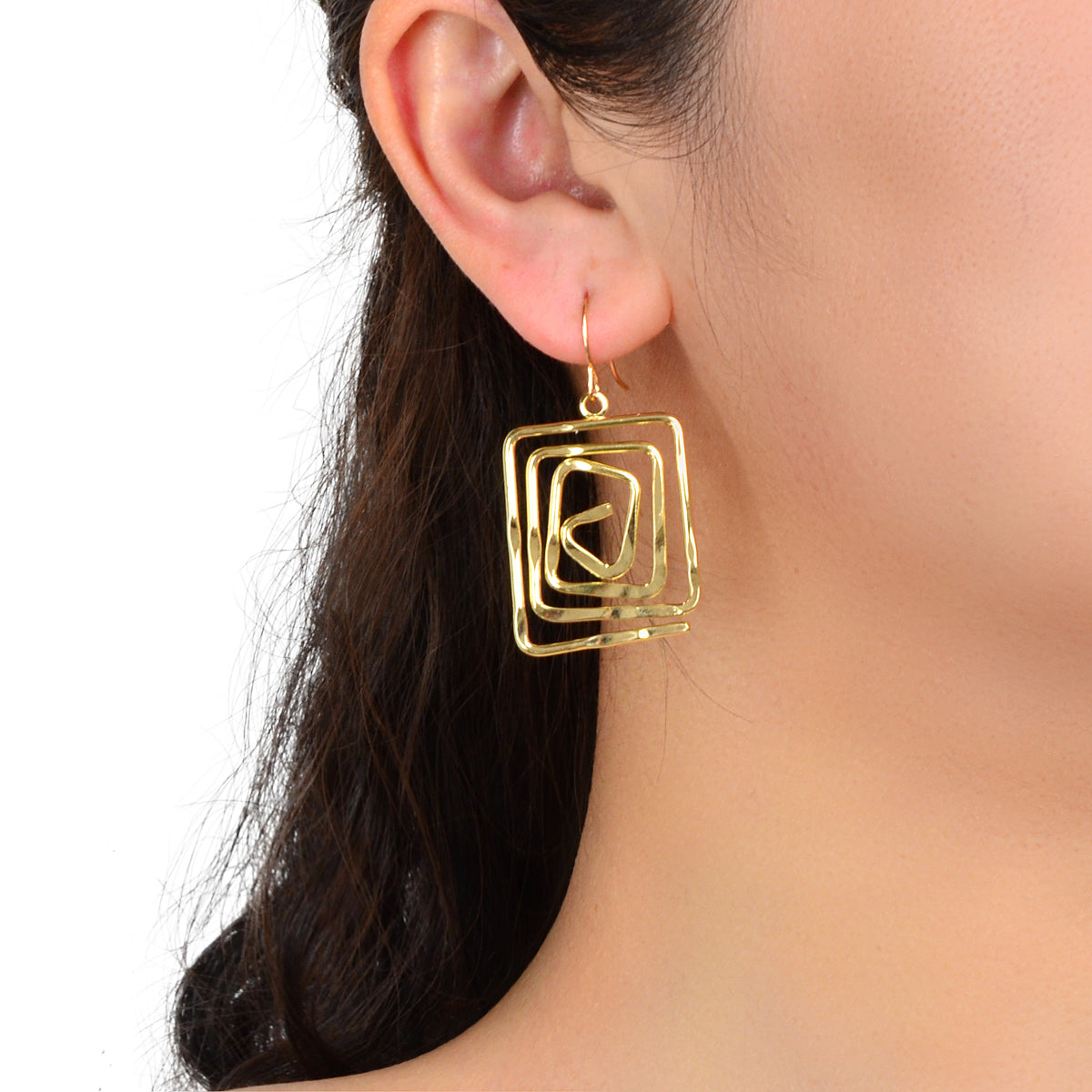 Female Jewelry Fashion Design Gold Plated Hollow Geometric Square Hook Earrings Feelontop Jewellery