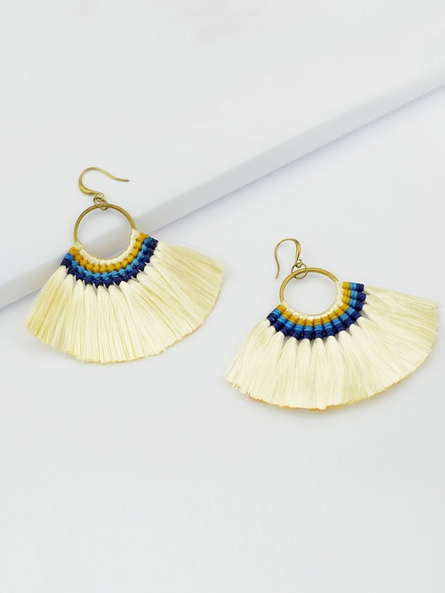 Ethnic Traditional Jewellery Colorful Tassel Fan Shape Dangle Bohemian Earrings Feelontop Jewellery