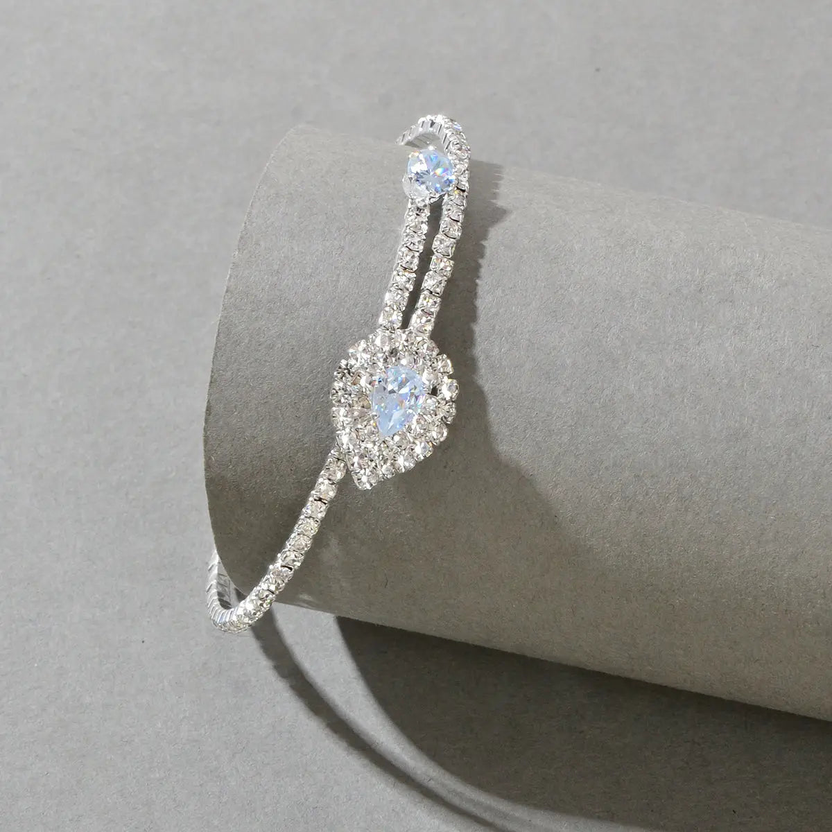 Perfect Wedding Engagement Jewellery Full Zirconia Decor Silver Bangle Bracelet Feelontop Jewellery