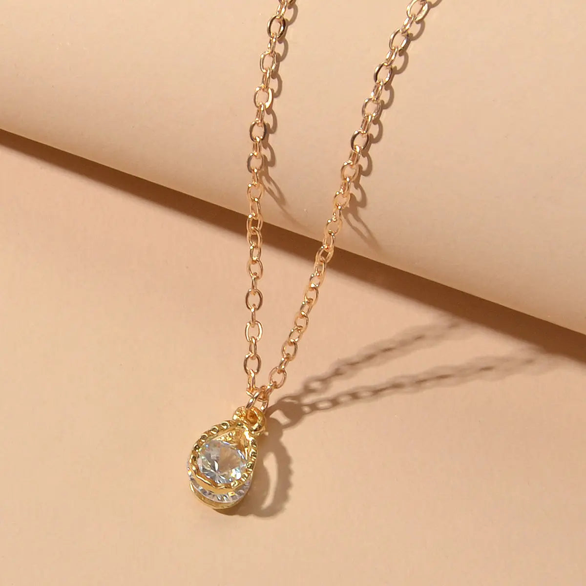Charming Gold Chain Simulated Cubic Zirconia Water Drop Pendant Necklace Wedding Feelontop Jewellery