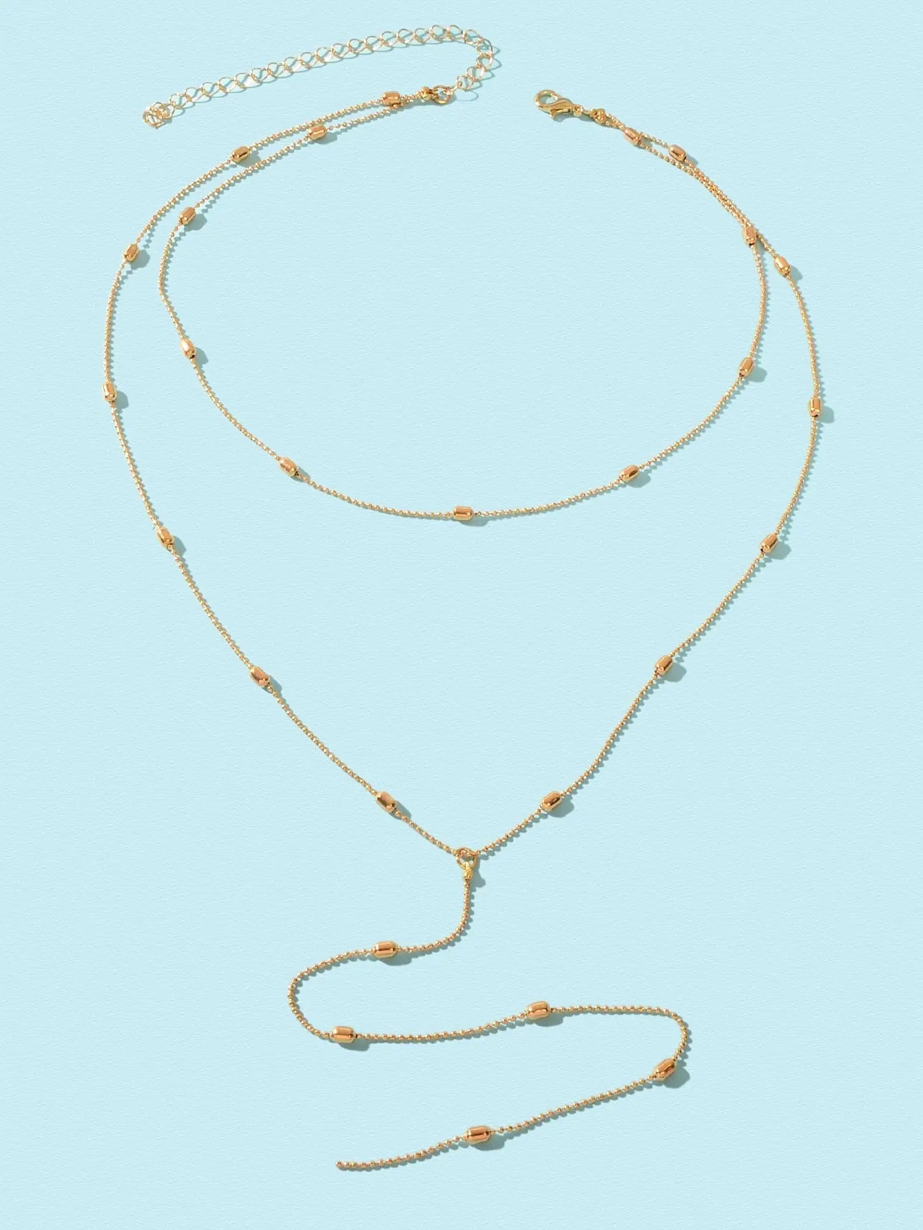 Double-Layered Beaded Wave Chain Tassel Necklace Elegant Statement Piece Feelontop Jewellery