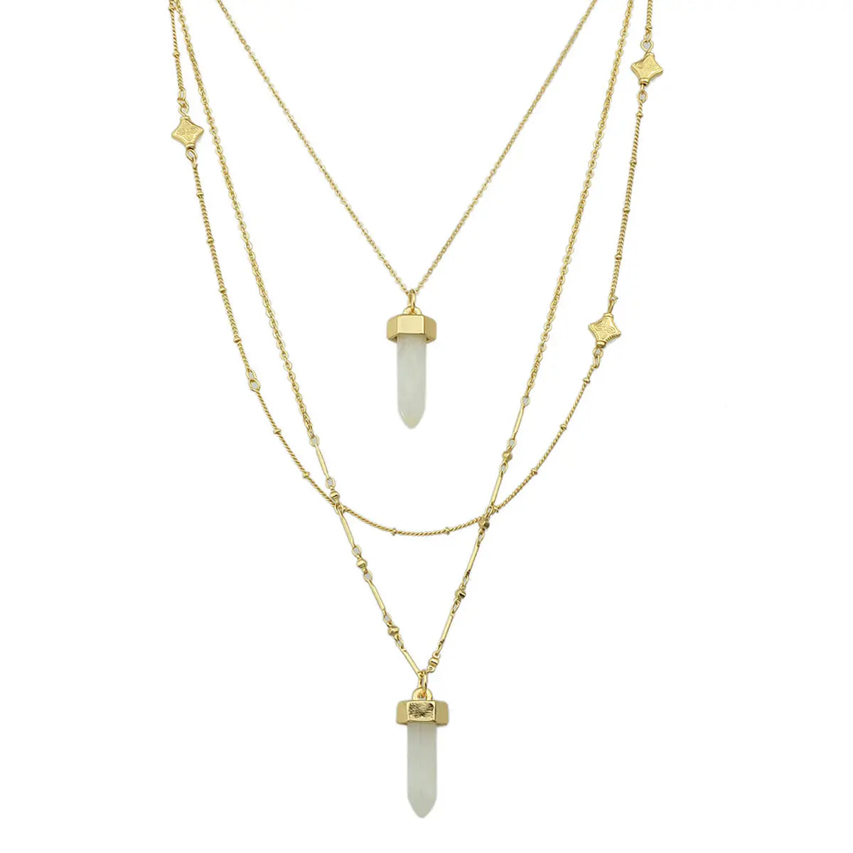 Multi-layer Gold Chain White Bullet Point Pendant Necklace Boho Chic Jewellery Feelontop Jewellery
