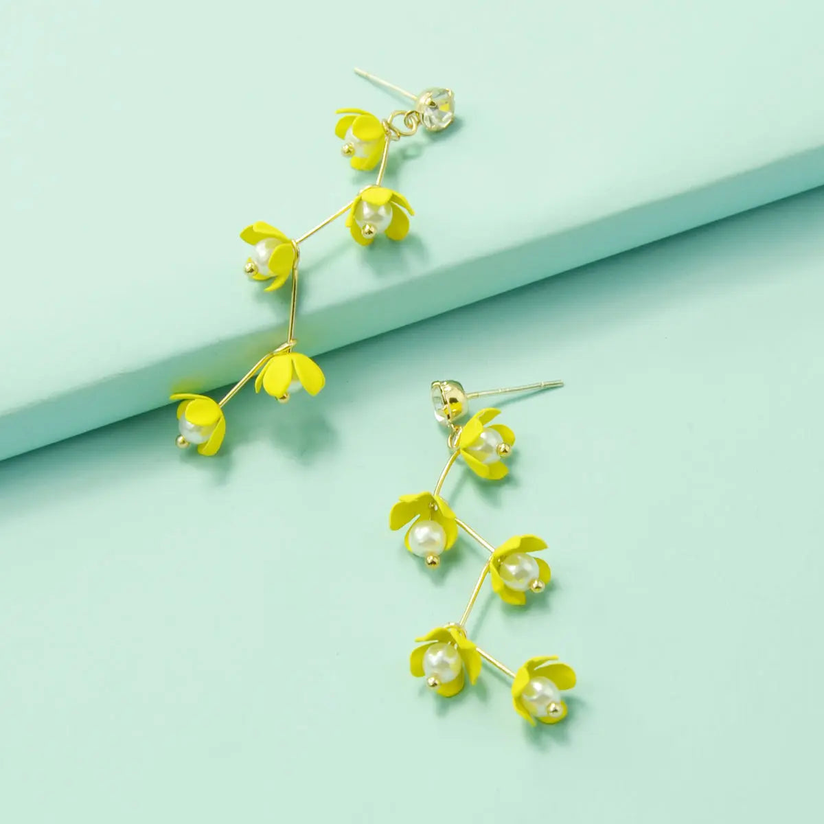 Exquisite Pearl Yellow Flower Dangle Pendant Earrings for Women Trendy Jewellery Feelontop Jewellery