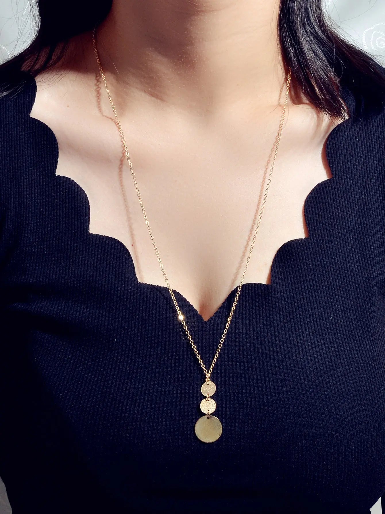 Unique Gold Chain Geometric Round Disc Minimalist Charm Necklace Trendy Jewelry Feelontop Jewellery